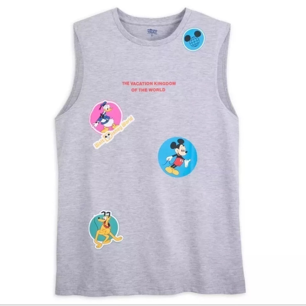 Walt Disney World Retro “Stickers” Men’s Sleeveless Tank T Shirt NWT Size XL